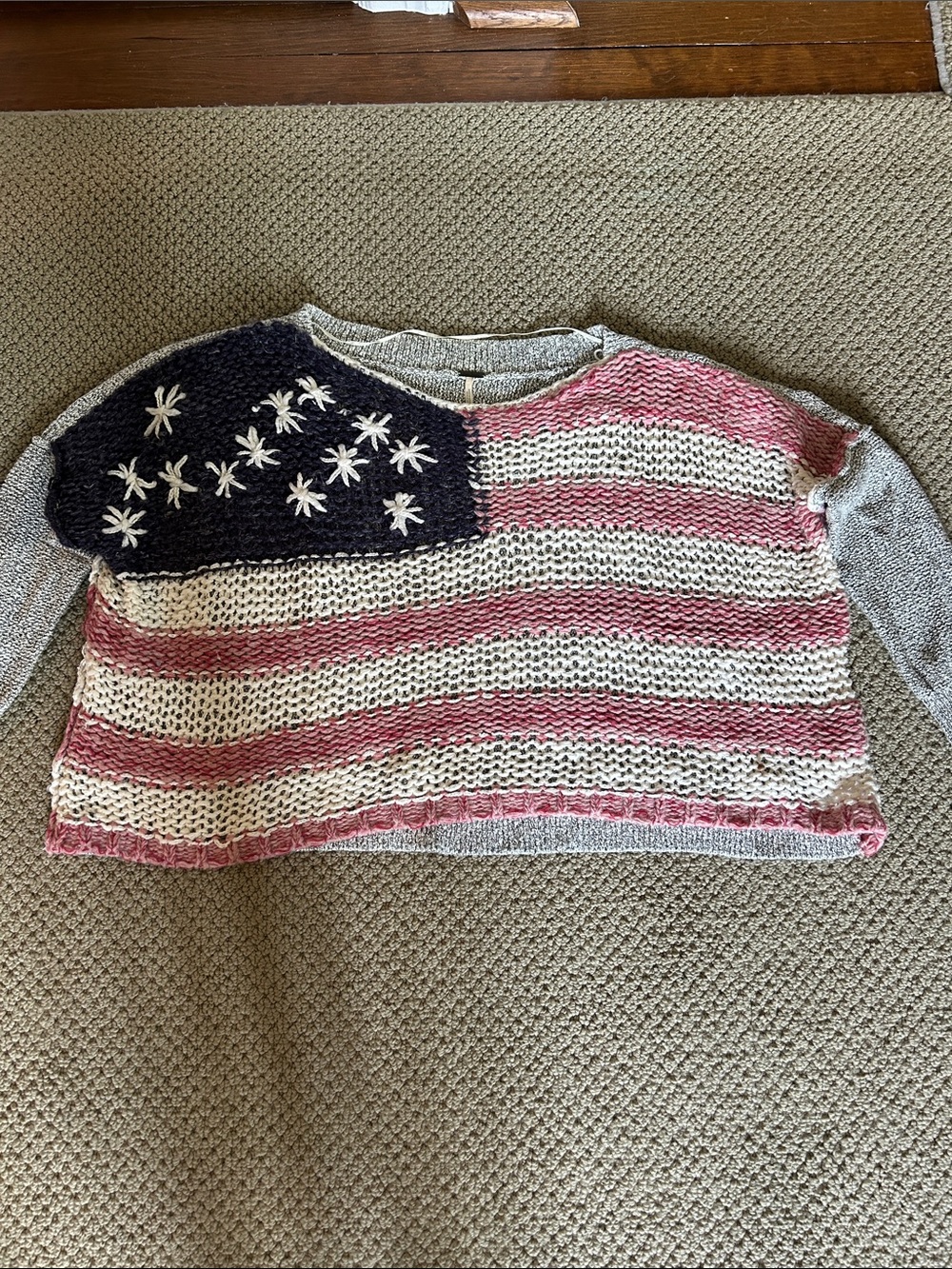Free people Hand-Knit American Flag Crop Sweater